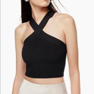 Babaton Aritzia Sculpt Knit Criss Cross Cropped Tank Black Ribbed